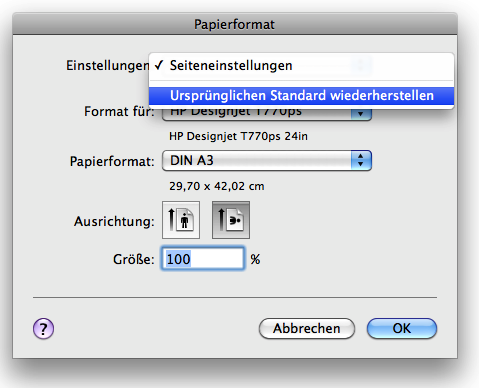 Mac OS X : Papierformat